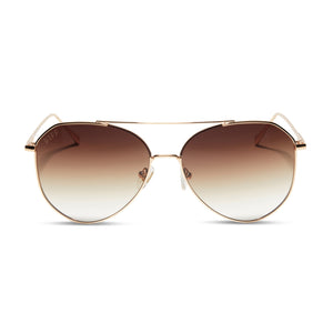 diff eyewear jane aviator sunglasses with a gold metal frame and brown gradient sharp lenses front view