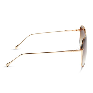 diff eyewear jane aviator sunglasses with a gold metal frame and brown gradient sharp lenses side view