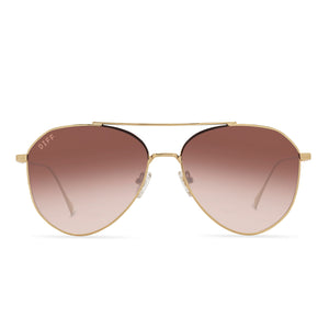 diff eyewear jane aviator sunglasses with a gold frame and brown gradient lenses front view