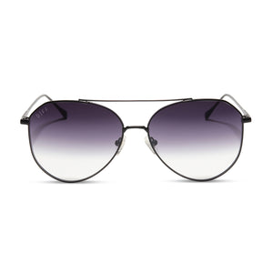 diff eyewear jane aviator sunglasses with a black frame and grey gradient sharp lenses front view