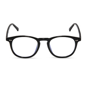 diff eyewear jaxson round glasses with a black acetate frame and prescription lenses front view