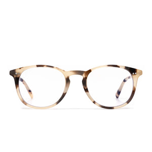 diff eyewear jaxson round glasses with a cream tortoise acetate frame and prescription lenses front view