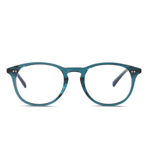 diff eyewear jaxson square glasses with a deep aqua frame and prescription lenses front view