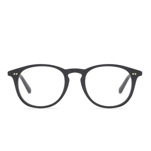 diff eyewear jaxson square glasses with a matte black frame and prescription lenses front view