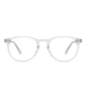 diff eyewear jaxson square glasses with a soft lagoon green crystal frame and prescription lens front view