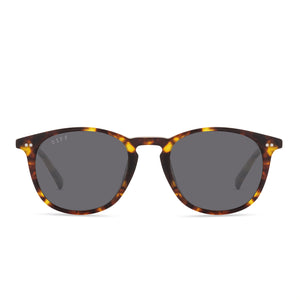 diff eyewear jaxson extra large square sunglasses in a amber tortoise frame and a solid grey polarized lens front view