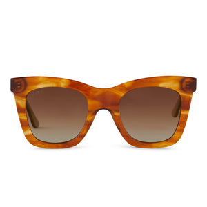 diff eyewear kaia square sunglasses with a henna tortoise acetate frame and brown gradient gold flash lenses front view