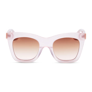 diff eyewear kaia cat eye sunglasses with a rose tea pink acetate frame and taupe rose gradient lenses front view