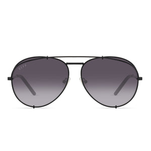 diff eyewear koko aviator sunglasses with a black frame and grey gradient sharp lens front view