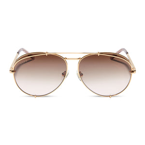 diff eyewear koko aviator sunglasses with a gold metal frame and taupe rose gradient flash lenses front view