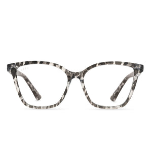 diff eyewear leah cat eye glasses with clear leopard frame and blue light technology lenses front view