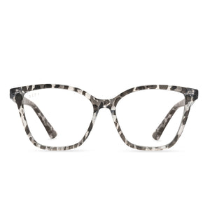diff eyewear leah cat eye glasses with clear leopard frame and blue light technology lenses front view