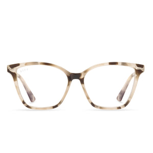 diff eyewear leah cat eye glasses with cream tortoise frame and clear lenses front view