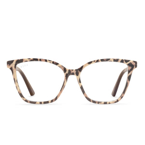 diff eyewear leah cat eye glasses with leopard tortoise frame and clear lenses front view