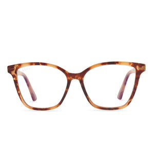 diff eyewear leah cat eye glasses with solstice tortoise frame and blue light technology lenses front view
