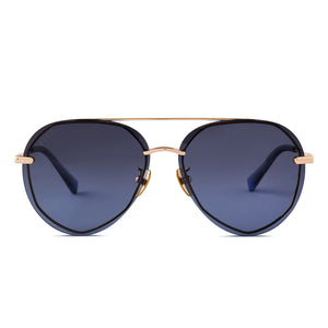 diff eyewear lenox aviator sunglasses with a gold frame and blue gradient lenses front view