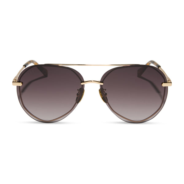lenox - gold + sea tortoise tips + brown gradient sunglasses