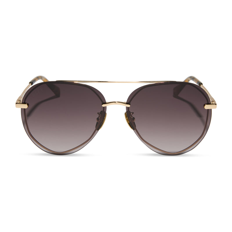 diff eyewear lenox gold frame sea tortoise tips and brown gradient lens sunglasses front view