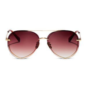 diff eyewear lenox aviator sunglasses with gold frame and brown terracotta gradient lens front view