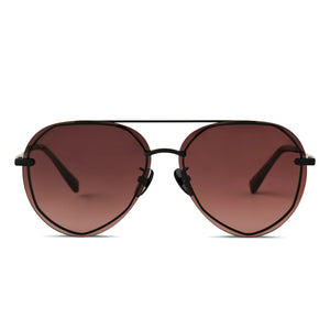 diff eyewear lenox aviator sunglasses with a matte black frame and maroon gradient lenses front view
