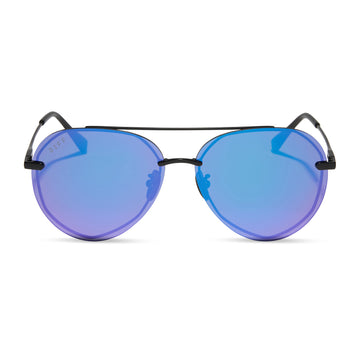 Lenox Aviator Sunglasses | Matte Black & Purple Mirror Lenses
