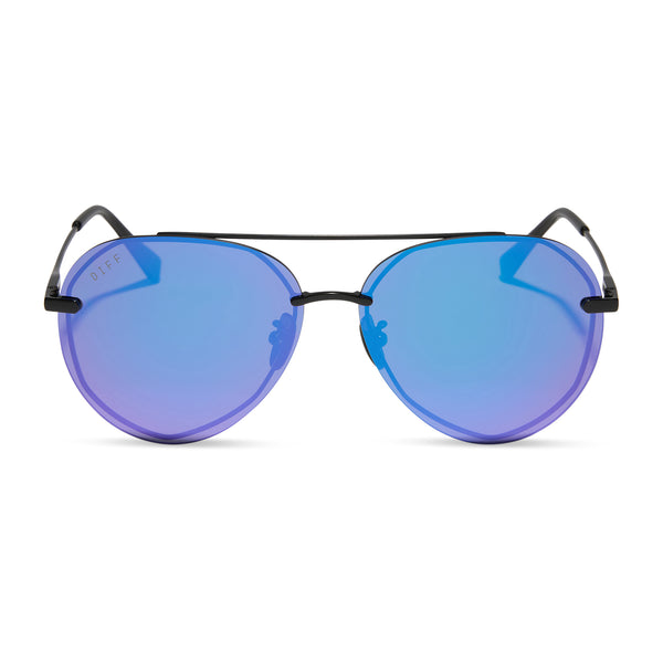 Lenox Aviator Sunglasses | Matte Black & Purple Mirror Lenses