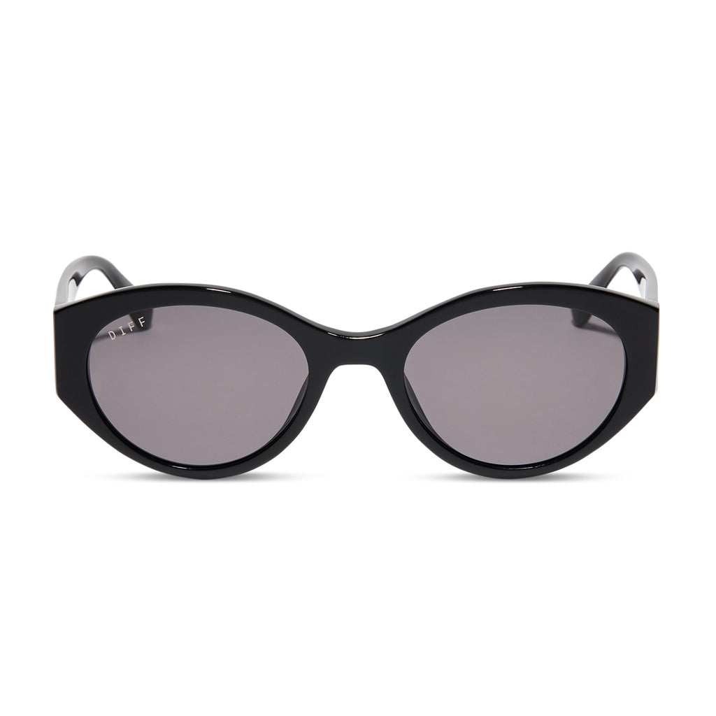 Linnea Oval Sunglasses, Black & Grey