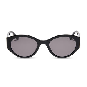 diff eyewear linnea oval sunglasses with a black acetate frame and grey lenses front view