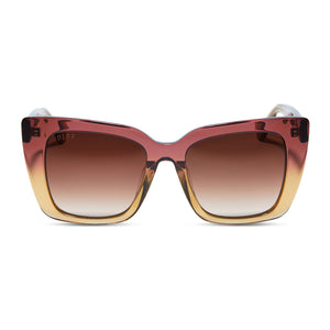 diff eyewear lizzy cat eye sunglasses with a clayton brown acetate frame and brown gradient lenses front view