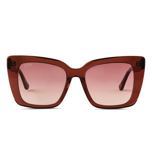 diff eyewear lizzy cateye sunglasses with a deep amber frame and wine gradient polarized lenses front view
