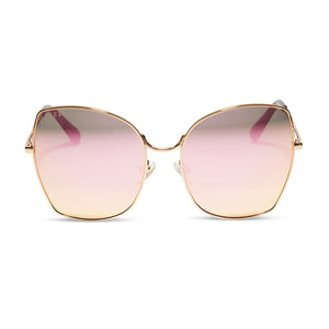 diff eyewear lonna square sunglasses with a gold frame and with cherry blossom mirror lenses front view
