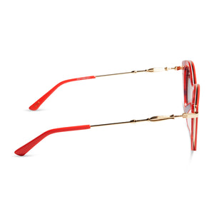 harry potter x diff eyewear luna lovegood round sunglasses with a luna pink frame and purple mirror lenses side view