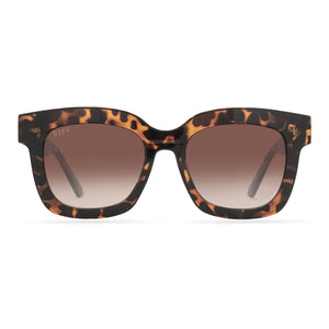 diff eyewear makay square sunglasses with a dark tortoise frame and brown gradient lenses front view