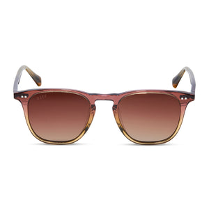 diff eyewear maxwell square sunglasses with a clayton brown acetate frame and brown gradient polarized lenses front view