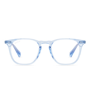 diff eyewear maxwell square glasses with colombia blue crystal frame and prescription lens front view