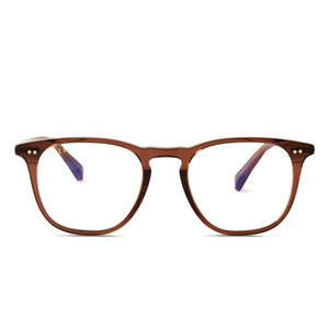 diff eyewear maxwell square glasses with a deep amber frame and prescription lens front view