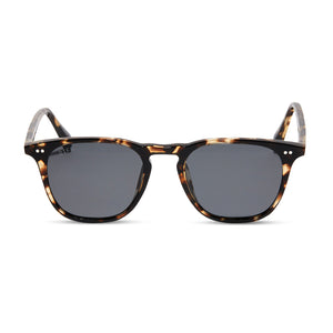 diff eyewear maxwell square sunglasses with a espresso tortoise acetate frame and grey polarized lenses front view