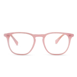 diff eyewear maxwell square glasses with a geo pink frame and prescription lens front view