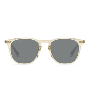 diff eyewear maxwell extra large square sunglasses in platinum crystal frame and g15 polarized lens front view