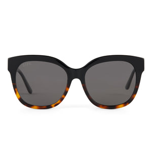 diff eyewear maya round oversized sunglasses with a black tortoise acetate frame and grey polarized lenses front view