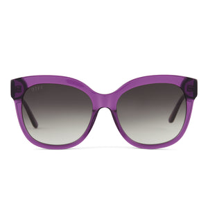 diff eyewear maya round oversized sunglasses with a posh purple crystal acetate frame and grey gradient lenses front view