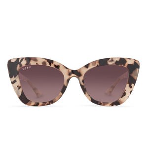 diff eyewear melody cat eye sunglasses with a blush tortoise frame and wine gradient lenses front view