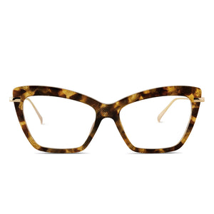 diff eyewear mila cateye glasses with a toasted coconut frame, gold metal legs and prescription lenses front view