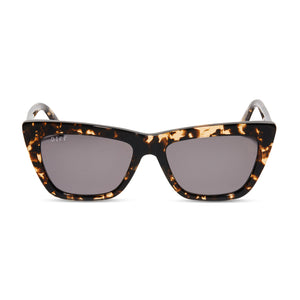diff eyewear natasha cat eye sunglasses with a espresso tortoise acetate frame and grey lenses front view