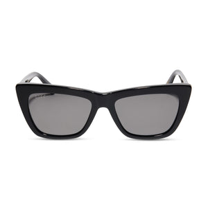 diff eyewear natasha cat eye sunglasses with a black acetate frame and grey polarized lenses front view