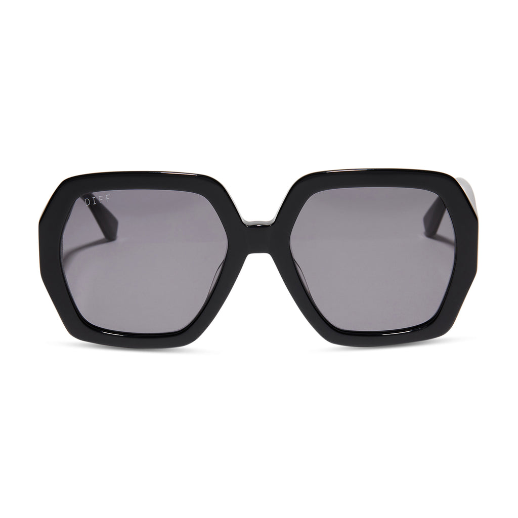 Nola Hexagon Sunglasses, Black & Grey
