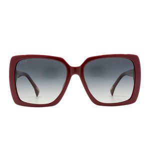 diff eyewear nora square sunglasses with a red rosewood frame and grey gradient polarized lenses front view