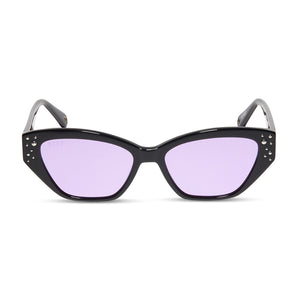 harry potter x diff eyewear nyphadora tonks cat eye sunglasses with a black frame and purple lenses front view
