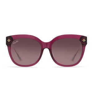 diff eyewear x patricia nash audrey round sunglasses with a wine crystal frame and wine gradient lenses front view