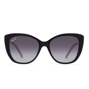 diff eyewear x patricia nash brigitte cateye sunglasses with a black frame and grey gradient lenses front view